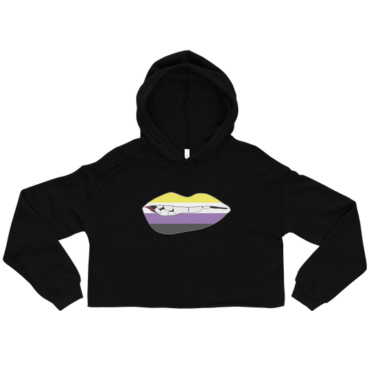 Biting Lips - Non-binary Flag Crop Hoodie