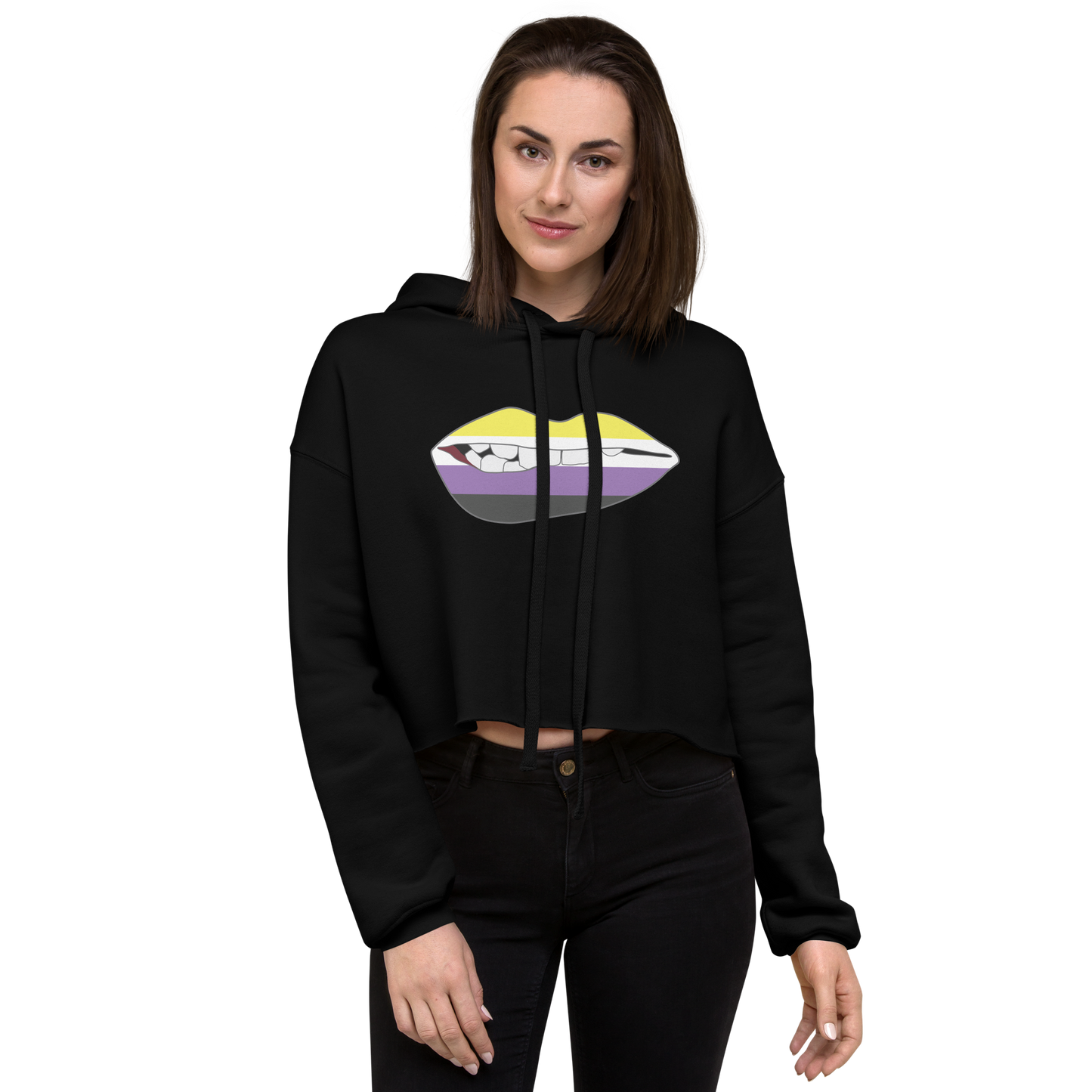 Biting Lips - Non-binary Flag Crop Hoodie