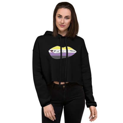 Biting Lips - Non-binary Flag Crop Hoodie