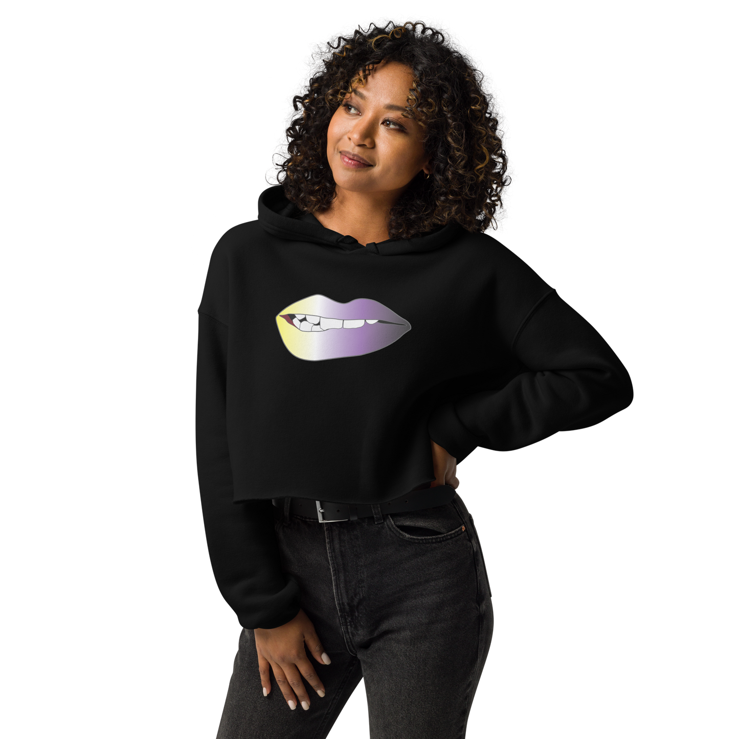 Biting Lips - Non-binary Pride - Gradient Crop Hoodie