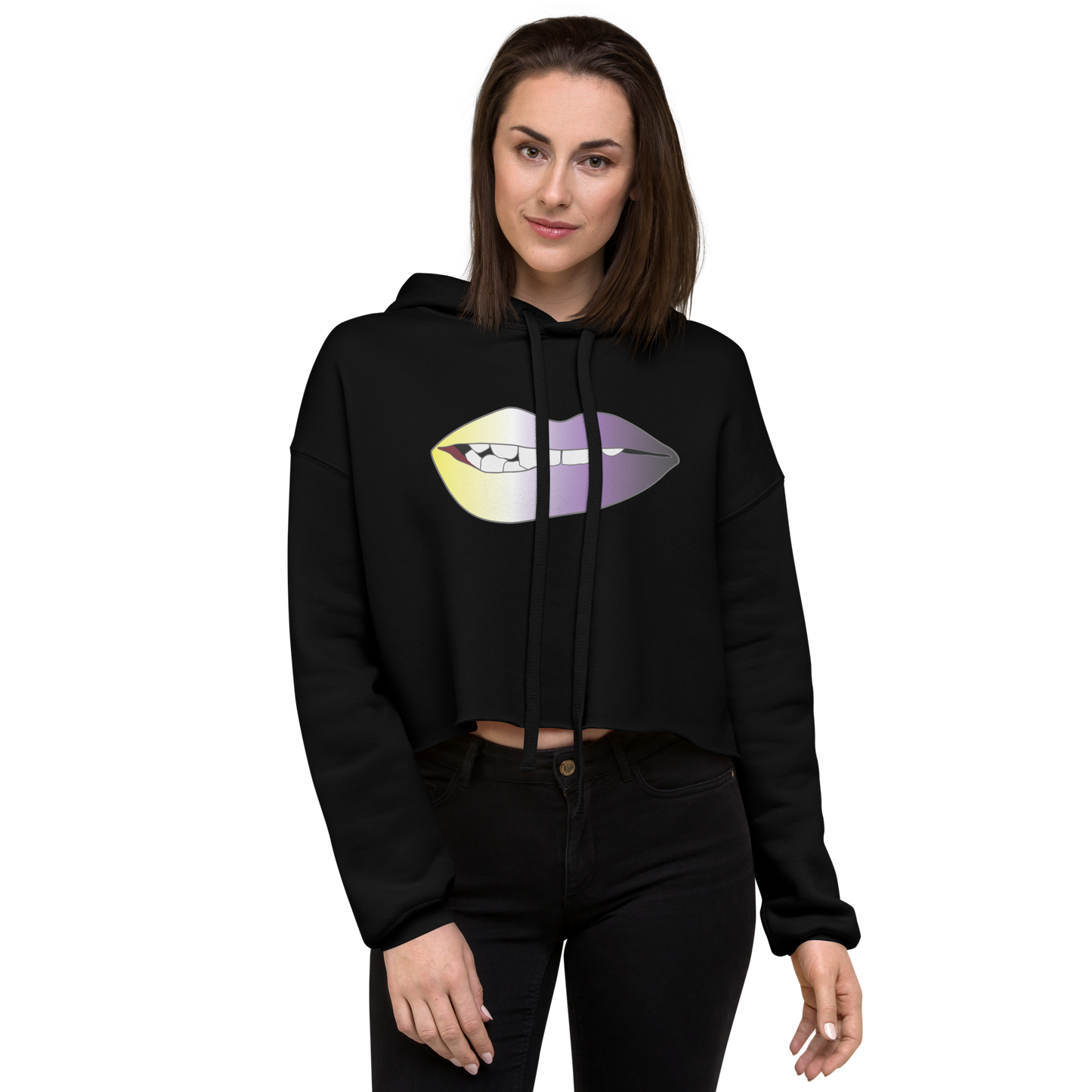 Biting Lips - Non-binary Pride - Gradient Crop Hoodie