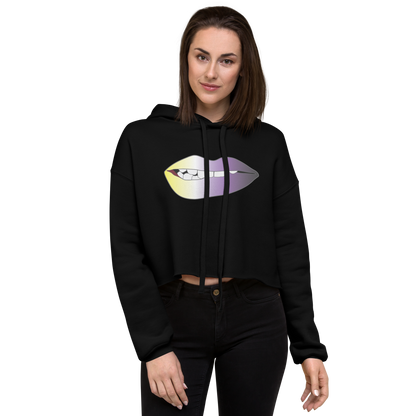 Biting Lips - Non-binary Pride - Gradient Crop Hoodie