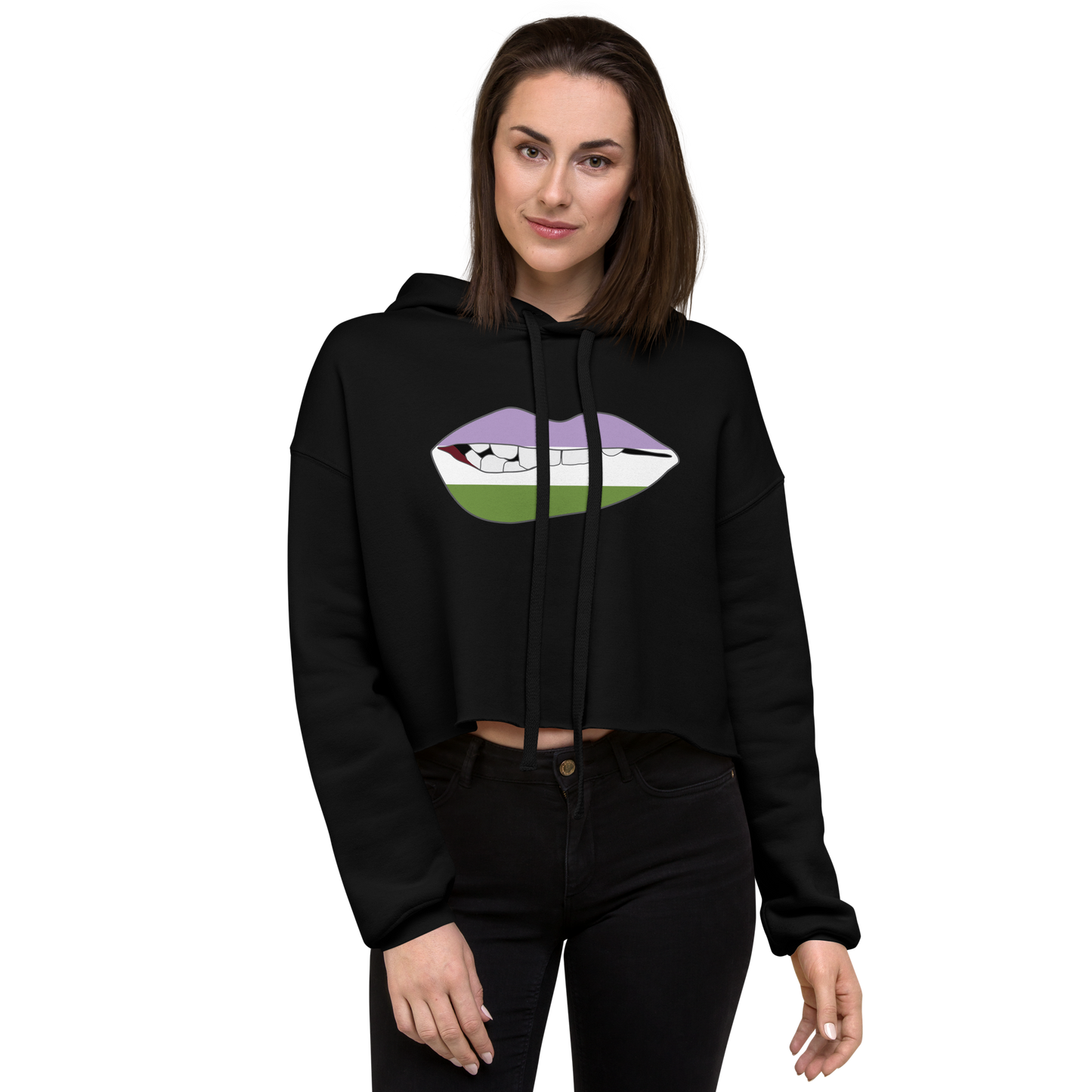 Biting Lips - Genderqueer Flag Crop Hoodie