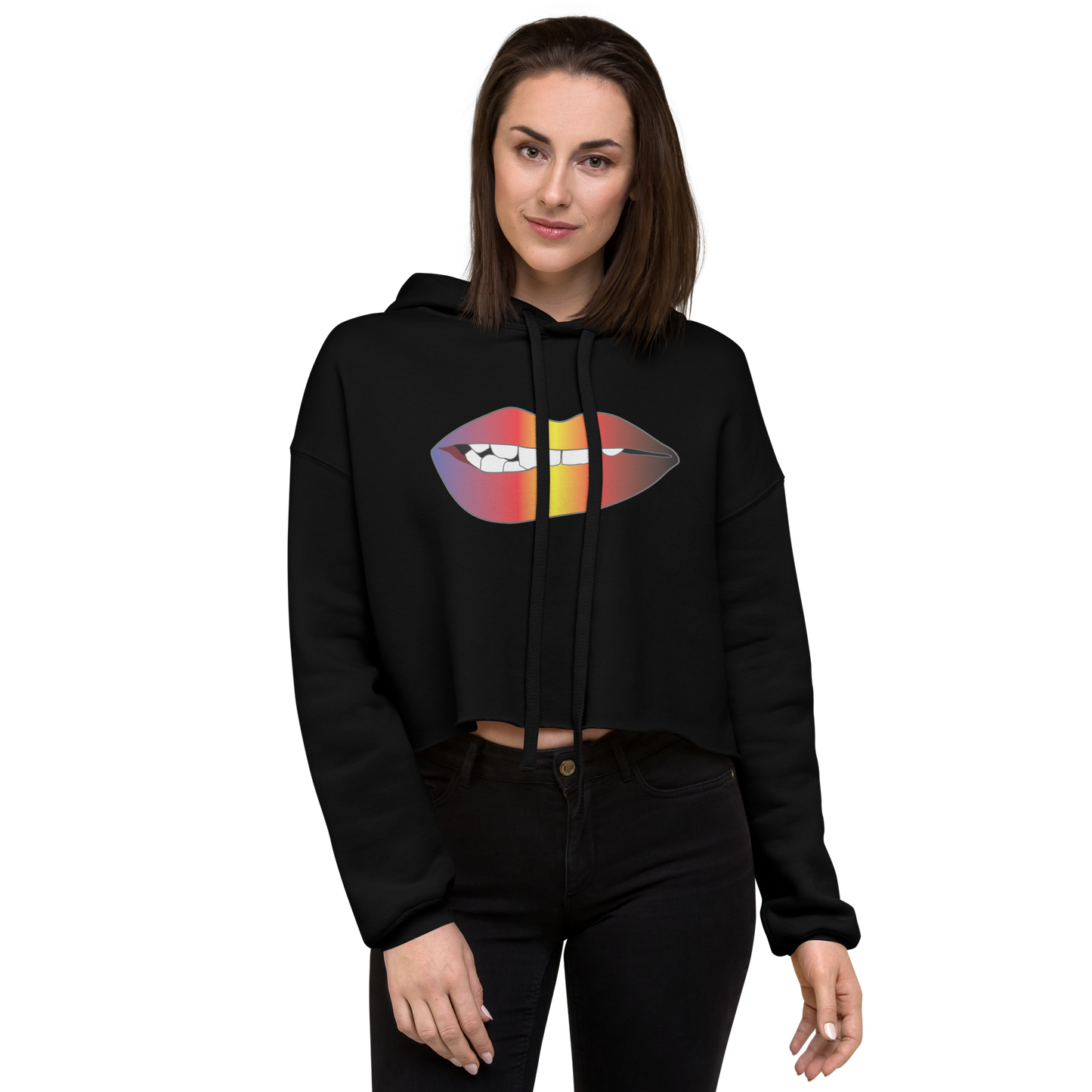 Biting Lips - Polyamory Pride - Gradient Crop Hoodie