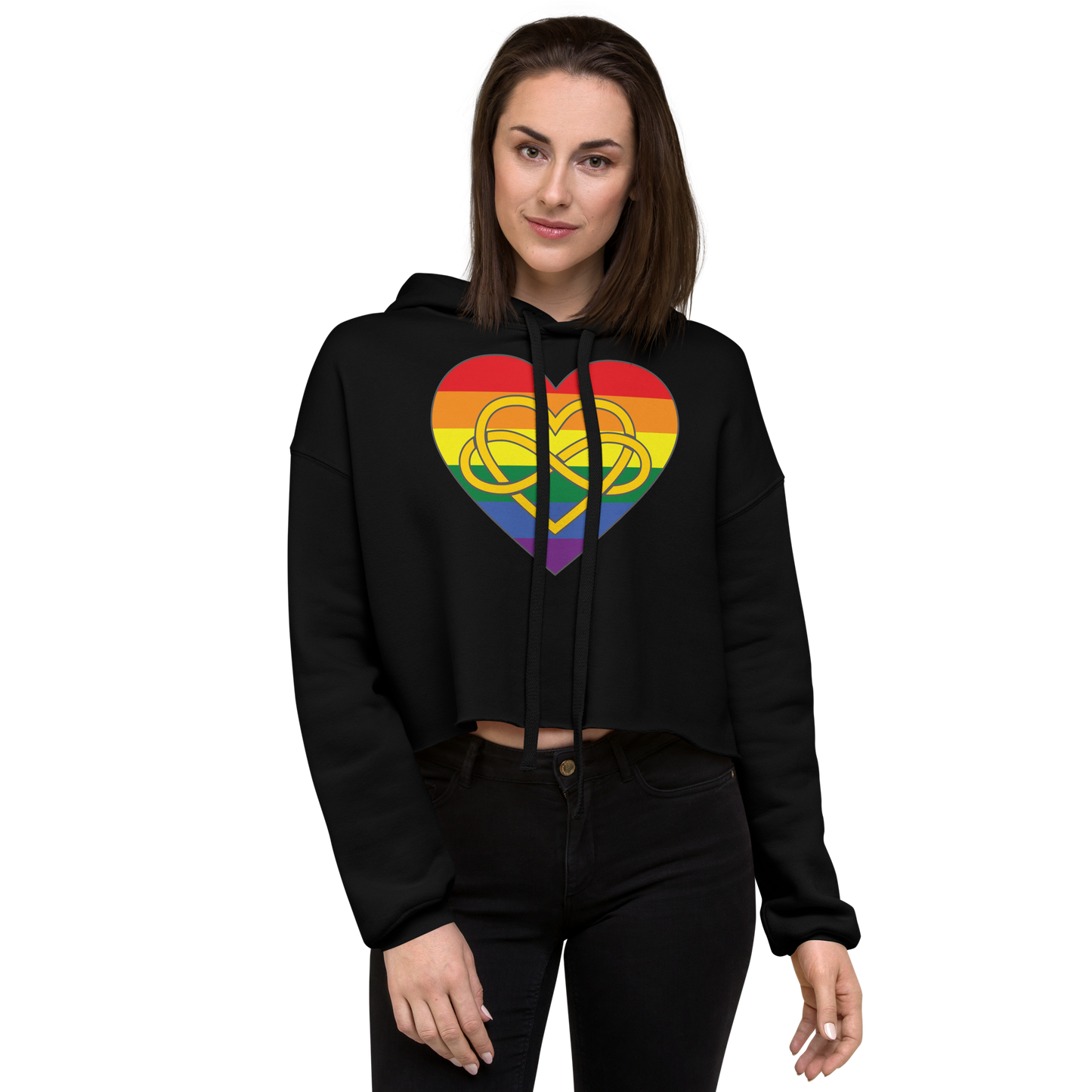 Polyamory Infinity Heart Rainbow Pride Crop Hoodie