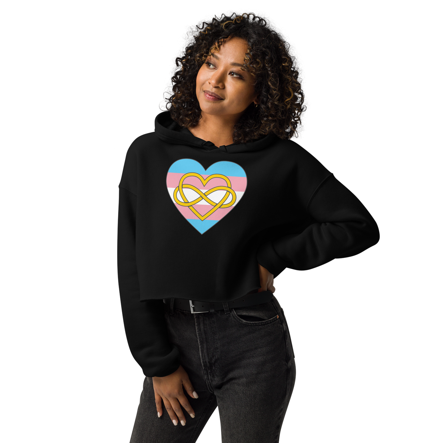 Polyamory Infinity Heart Trans Pride Crop Hoodie