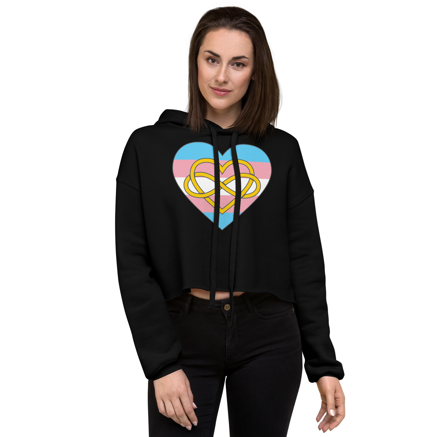 Polyamory Infinity Heart Trans Pride Crop Hoodie