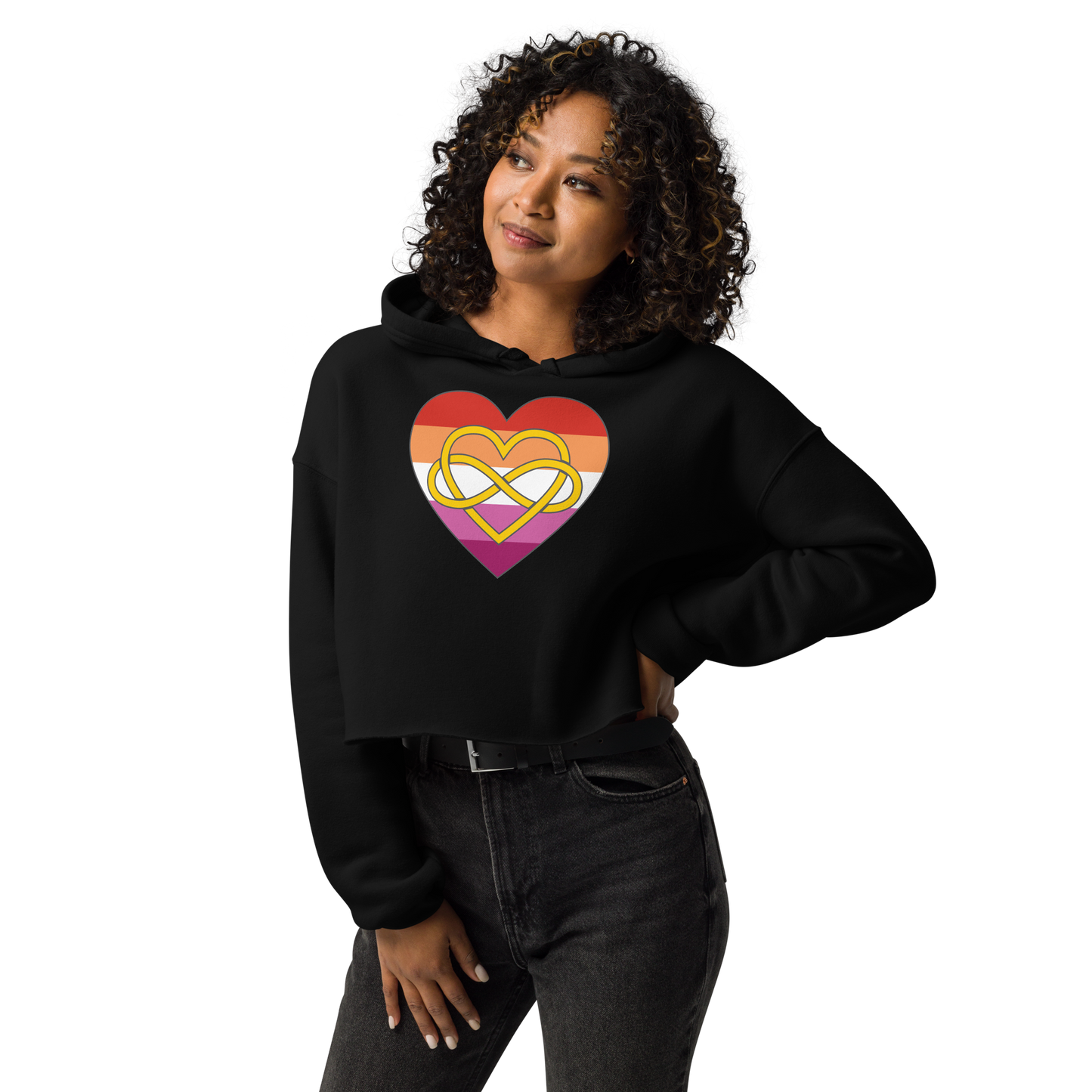 Polyamory Infinity Heart Lesbian Pride Crop Hoodie