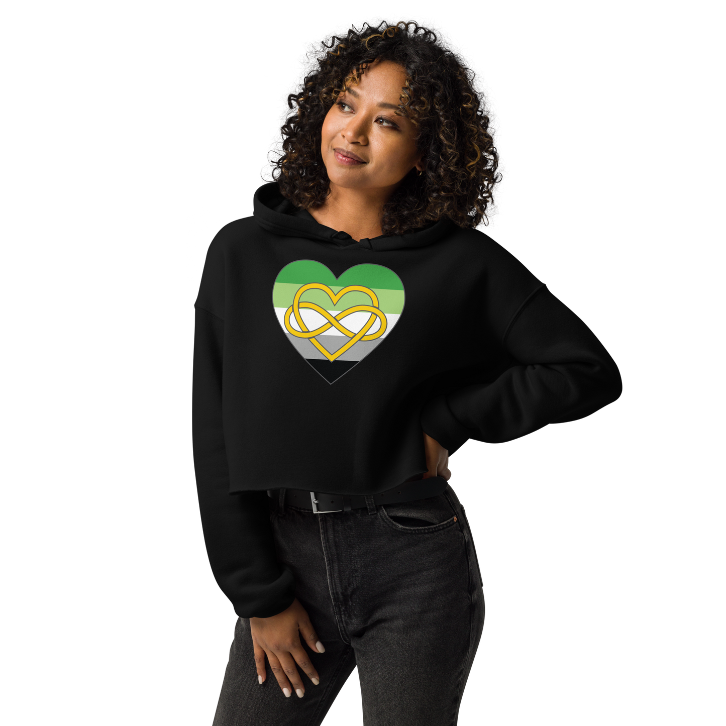 Polyamory Infinity Heart Aromantic Pride Crop Hoodie