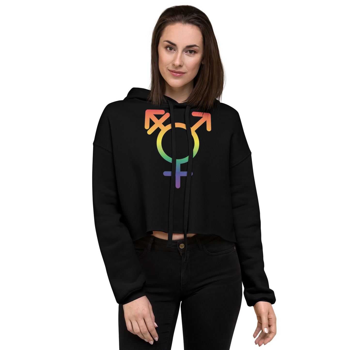 Transgender Symbol - Rainbow Pride Crop Hoodie