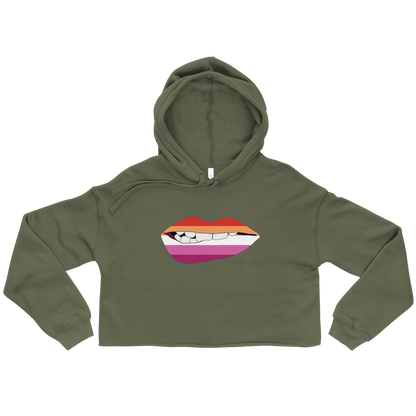 Biting Lips - Lesbian Flag Crop Hoodie