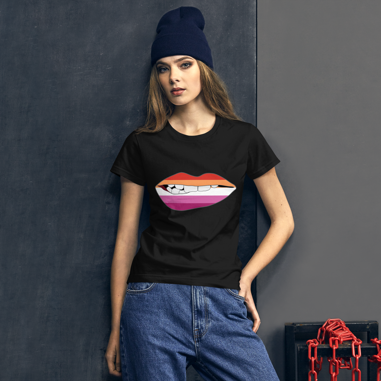 Biting Lips - Lesbian Flag Women's short sleeve t-shirt