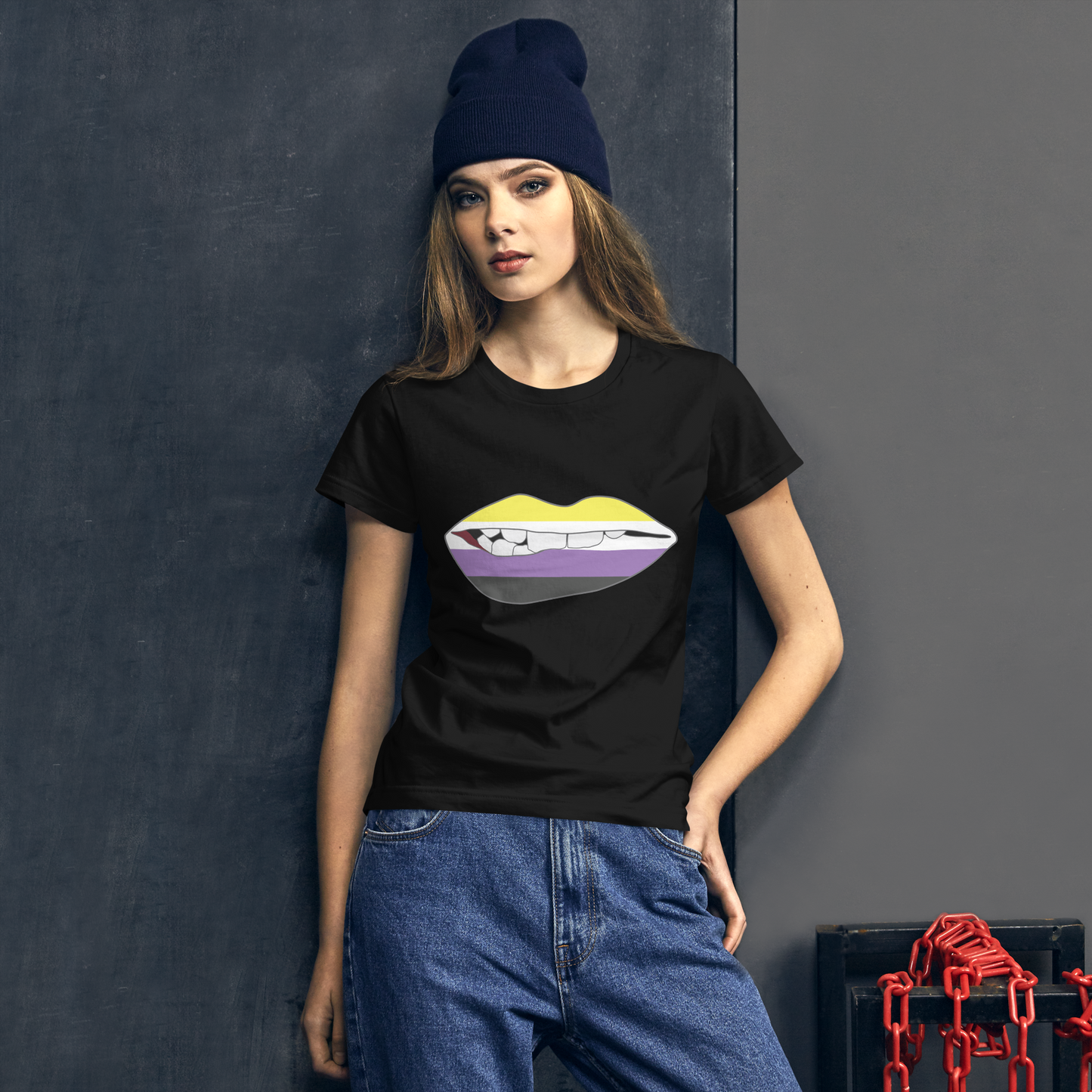 Biting Lips - Non-binary Flag Women's short sleeve t-shirt