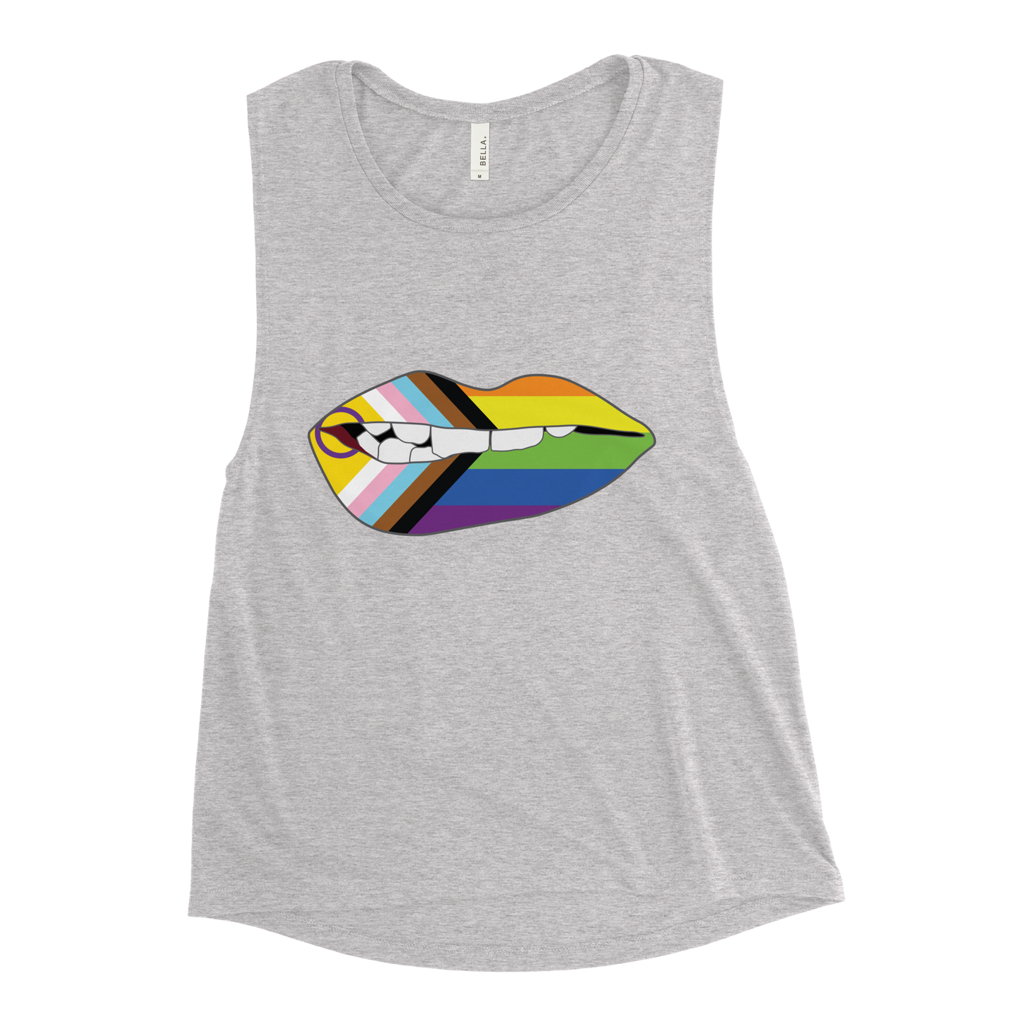 Biting Lips - Progress Pride Flag Ladies’ Muscle Tank