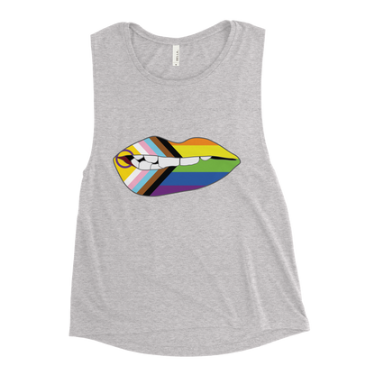 Biting Lips - Progress Pride Flag Ladies’ Muscle Tank