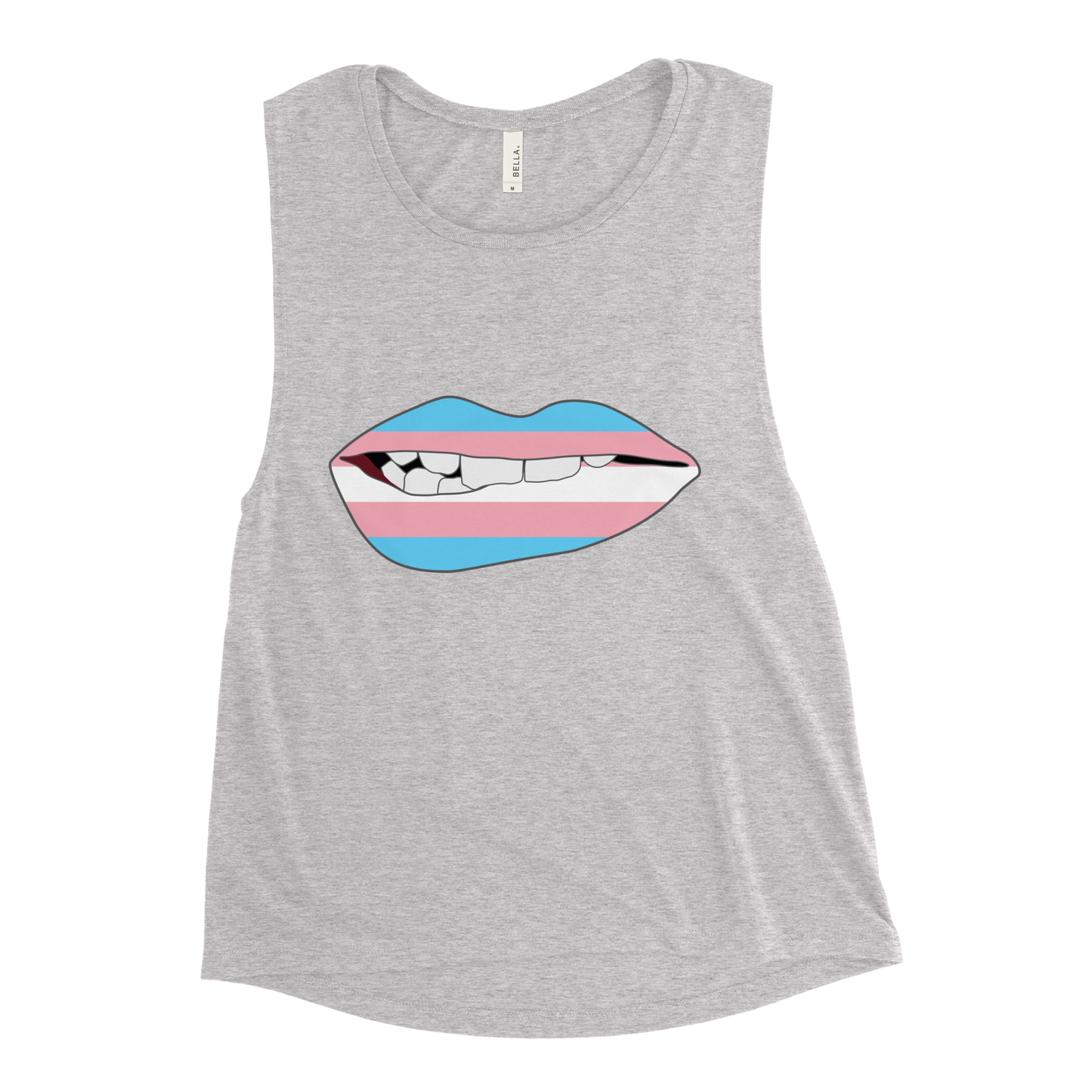 Biting Lips - Transgender Flag Ladies’ Muscle Tank