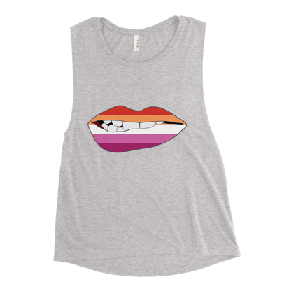 Biting Lips - Lesbian Flag Ladies’ Muscle Tank