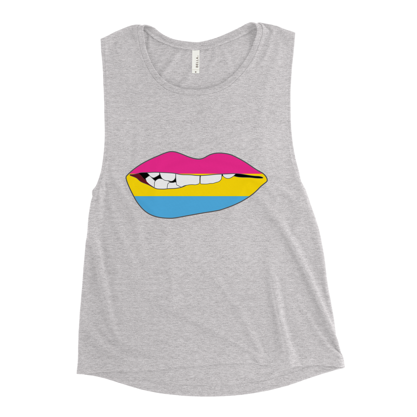 Biting Lips - Pansexual Flag Ladies’ Muscle Tank