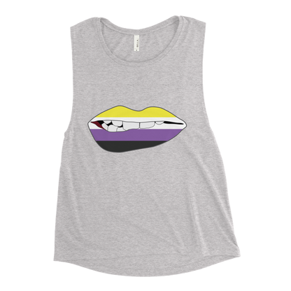 Biting Lips - Non-binary Flag Ladies’ Muscle Tank