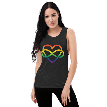 Polyamory Infinity Heart - Rainbow Ladies’ Muscle Tank