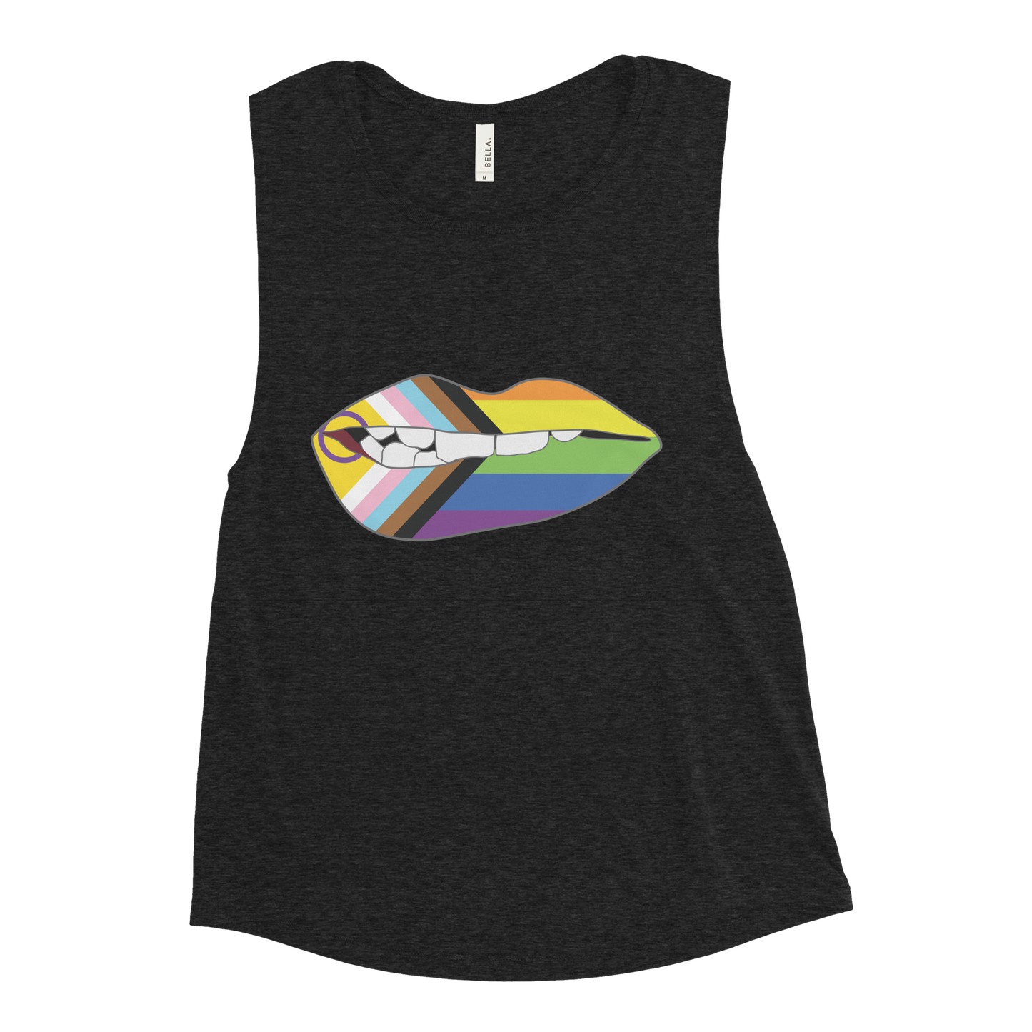 Biting Lips - Progress Pride Flag Ladies’ Muscle Tank