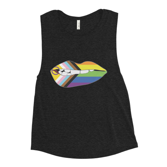 Biting Lips - Progress Pride Flag Ladies’ Muscle Tank