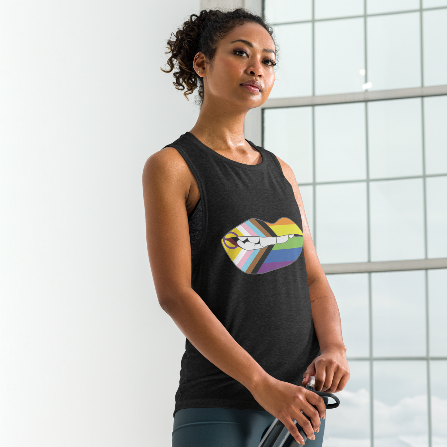 Biting Lips - Progress Pride Flag Ladies’ Muscle Tank