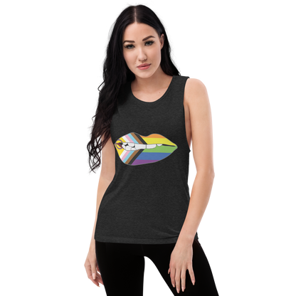 Biting Lips - Progress Pride Flag Ladies’ Muscle Tank