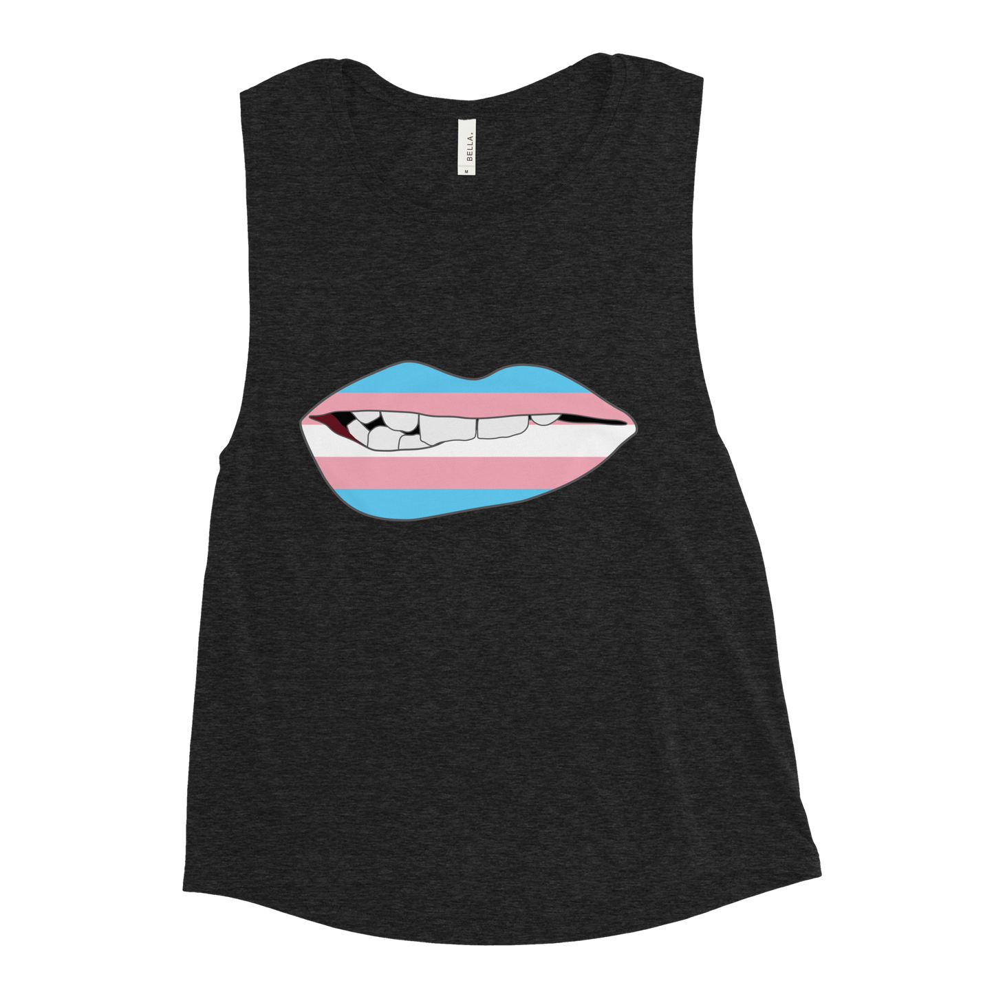 Biting Lips - Transgender Flag Ladies’ Muscle Tank