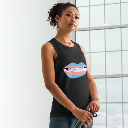 Biting Lips - Transgender Flag Ladies’ Muscle Tank