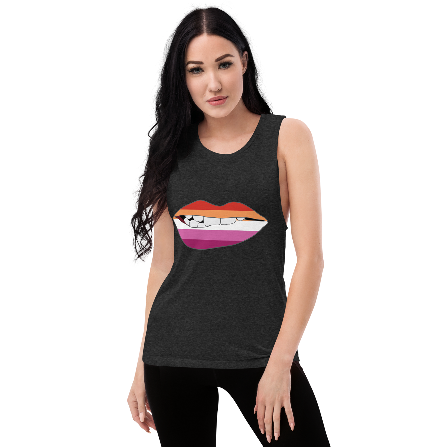 Biting Lips - Lesbian Flag Ladies’ Muscle Tank