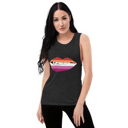 Biting Lips - Lesbian Flag Ladies’ Muscle Tank