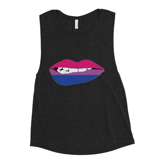 Biting Lips - Bisexual Flag Ladies’ Muscle Tank