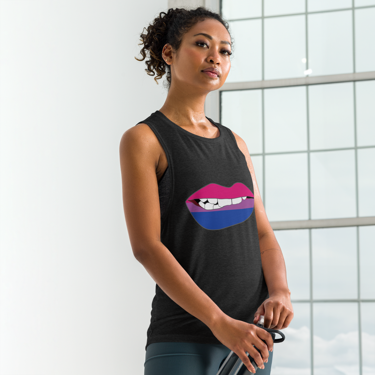 Biting Lips - Bisexual Flag Ladies’ Muscle Tank