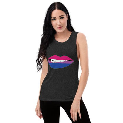 Biting Lips - Bisexual Flag Ladies’ Muscle Tank