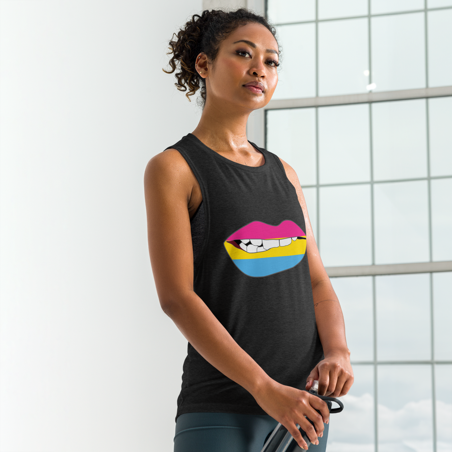 Biting Lips - Pansexual Flag Ladies’ Muscle Tank