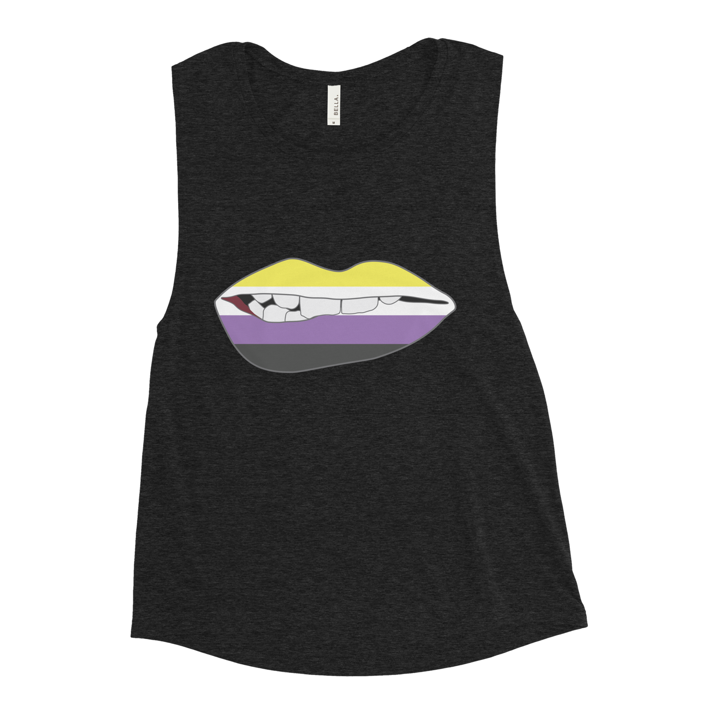 Biting Lips - Non-binary Flag Ladies’ Muscle Tank