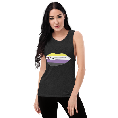 Biting Lips - Non-binary Flag Ladies’ Muscle Tank