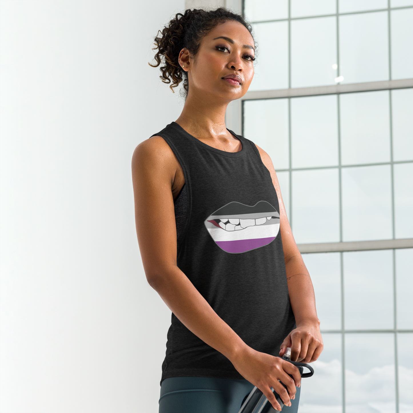 Biting Lips - Asexual Flag Ladies’ Muscle Tank