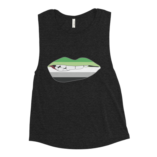 Biting Lips - Aromantic Flag Ladies’ Muscle Tank