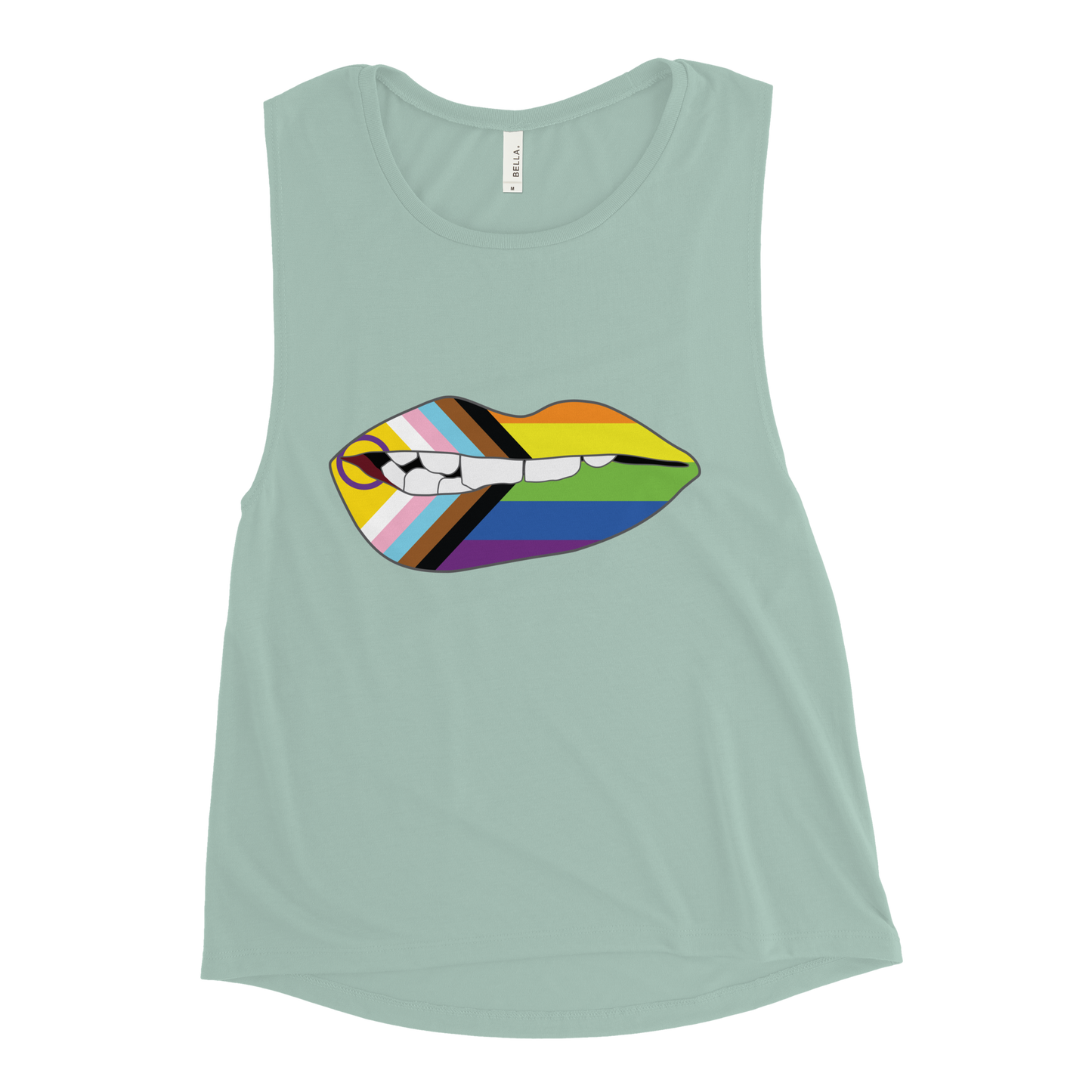 Biting Lips - Progress Pride Flag Ladies’ Muscle Tank