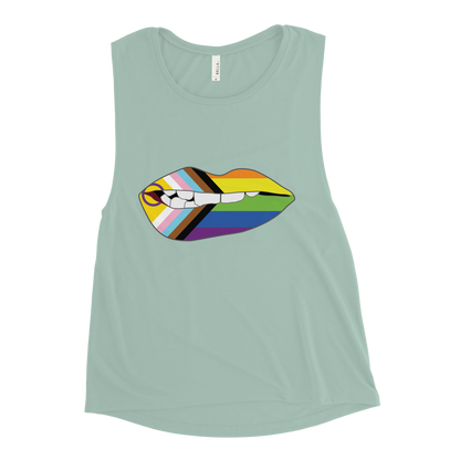 Biting Lips - Progress Pride Flag Ladies’ Muscle Tank