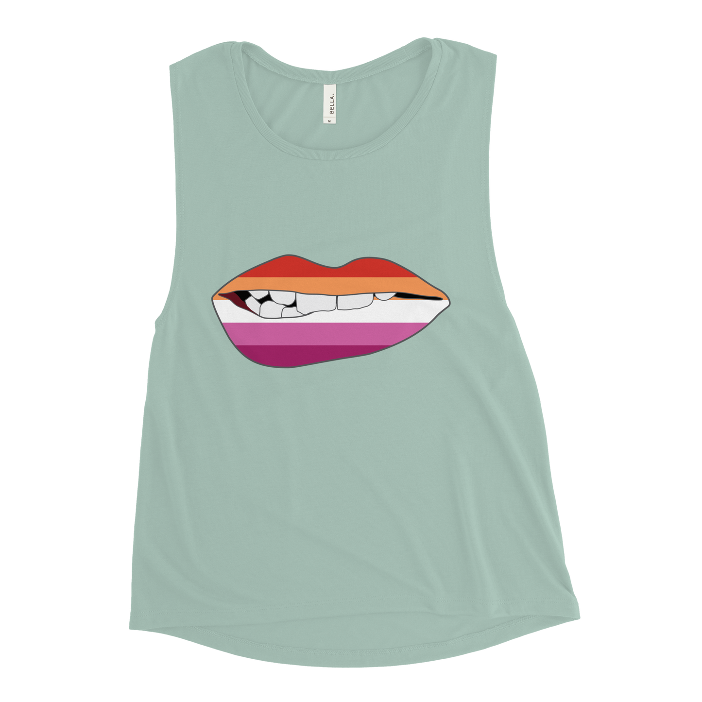 Biting Lips - Lesbian Flag Ladies’ Muscle Tank