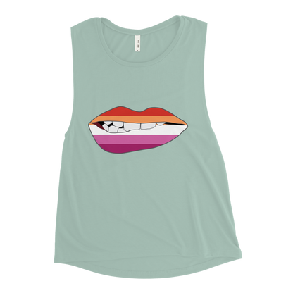 Biting Lips - Lesbian Flag Ladies’ Muscle Tank