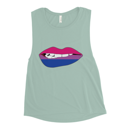 Biting Lips - Bisexual Flag Ladies’ Muscle Tank