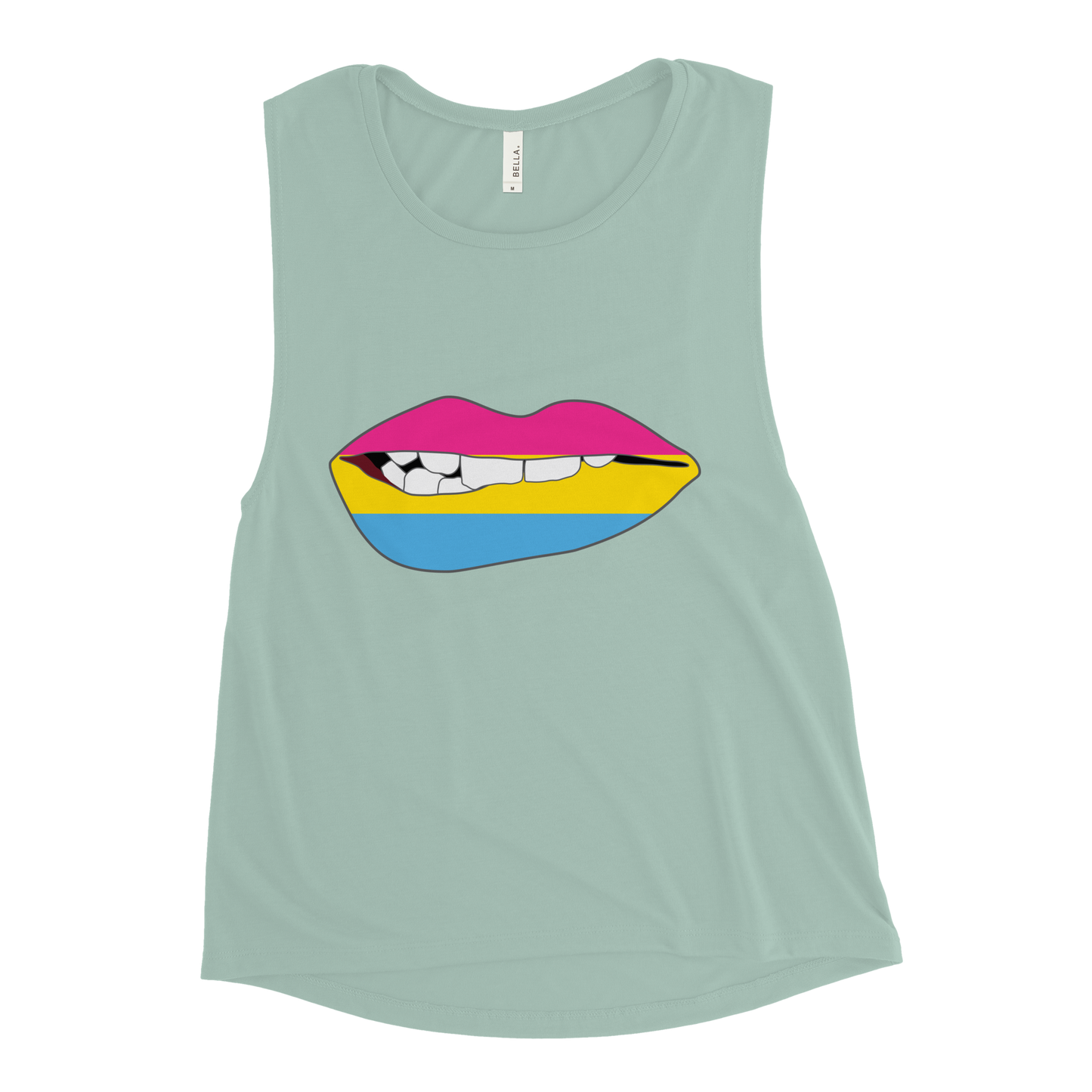 Biting Lips - Pansexual Flag Ladies’ Muscle Tank