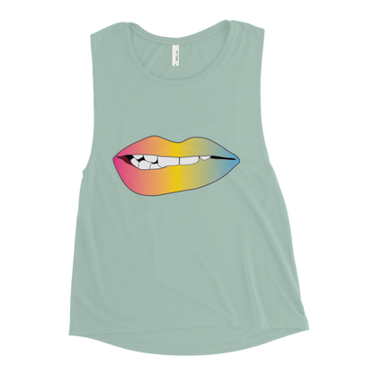 Biting Lips - Pansexual Pride - Gradient Ladies’ Muscle Tank