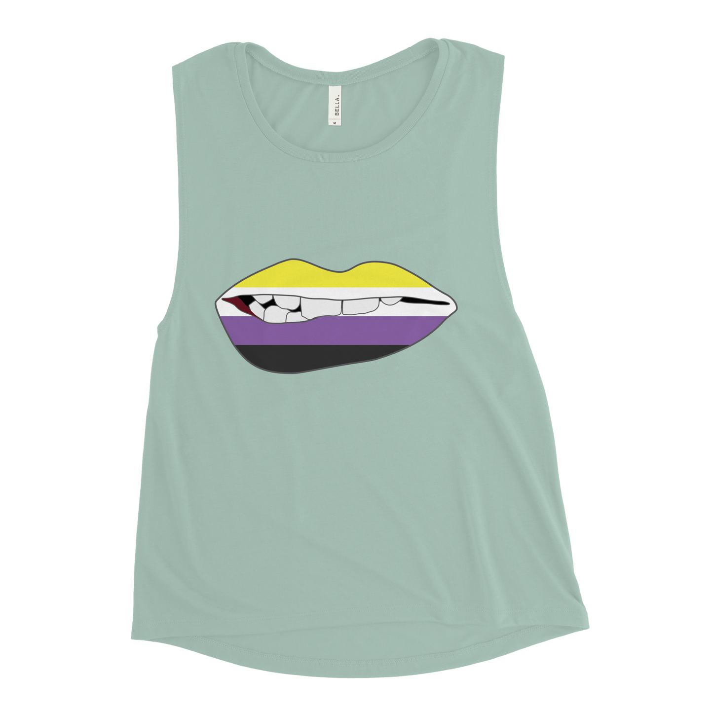 Biting Lips - Non-binary Flag Ladies’ Muscle Tank