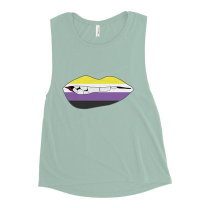 Biting Lips - Non-binary Flag Ladies’ Muscle Tank