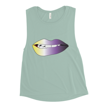 Biting Lips - Non-binary Pride - Gradient Ladies’ Muscle Tank